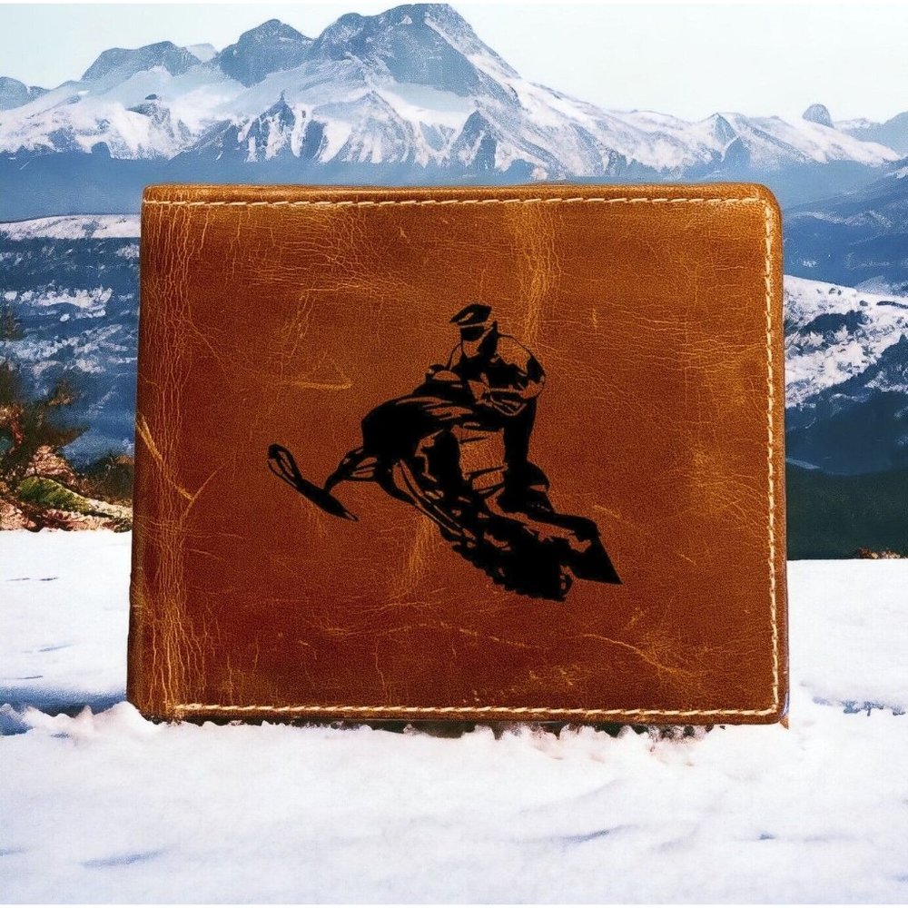 Snow Mobile Rider Leather Wallet Bifold 100% Genuine Buffalo Premium Quality NEW